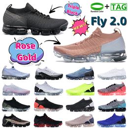 Fly 2.0 Sneakers fk Women Women Mens Kint Running Shoes 2.0 Rose Gold Triple Black Aluminium Treinadores de Orbita Vermelha escura Tamanho do tênis 36-47