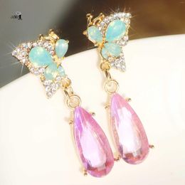 Dangle Earrings YaYi Jewelry Fashion Multi Glass Rhinestone Crystal Girls Lady Women's Ancient Gold Color Gem Butterfly Gift