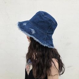 Wide Brim Hats MAXSITI U Vintage Bucket Hat Hole Denim Fisherman's Women's Fringed Big Fashion Casual Basin