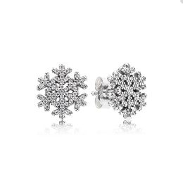 Crystal diamond Snowflake Stud Earring for Pandora Jewellery Real Sterling Silver Party Earrings For Women Girls Sisters Gift designer earring with Original Box Set