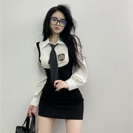 Casual Dresses Two Piece Patchwork Dress Women's Sexy College Style 2023 Tight Wrap Women Short Sheath Clothing