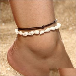 Anklets Bohemian Shell For Women Handmade Leather Woven Natural Foot Jewelry Summer Beach Bracelet Ankle On Leg Drop Delivery Dhgarden Dhyei