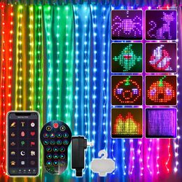 Strings LED Smart RGB Colour Curtain String Light Bluetooth APP Control Christmas Fairy DIY Picture Display Garland Decor