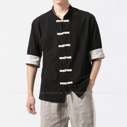 Ethnic Clothing Chinese Style Traditional Tang Suit Men Short Sleeve Hanfu TShirt Tai Chi Tee Qipao Tops Stage Martial Arts Loose