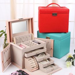 Jewellery Pouches Multifunctional Faux Leather Big Case Ring Necklace Earrings Bracelet Lipstick Ornaments Storage Organiser Box With Lock
