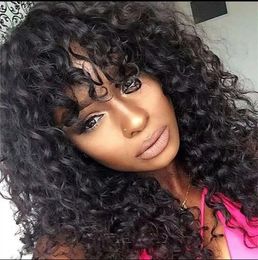 Capeless Afro Kinky Curly Human Hair Wig with curly bang fringe hairline Brazilian Hair Full Volume Kinki Culr None Lace Front Wigs 150% Denisty 14 Inch Diva1