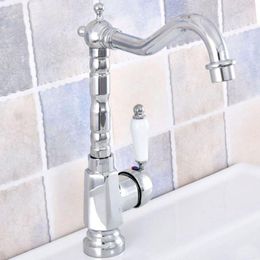 Bathroom Sink Faucets Faucet Polished Chrome Single Handle & Cold Water Mixer Taps Wash Basin Deck Mounted Nsf640