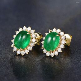 Stud Earrings Vintage Emerald Gemstones Green Jade Crystal Zircon Diamonds For Women 14k Gold Colour Jewellery Bijoux Bague Gifts