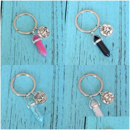 Key Rings 12 Zodiac Sign Constellations Crystal Pendums Keychain Natural Stone Hexagonal Prism Fashion Chain Jewelry Keyring 617 Dro Otgb0