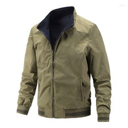 Men's Jackets 2023 Spring Autumn Men Double Face Jacket Casual Solid Colour Slim Fit Fashion Stand Collar Army Green