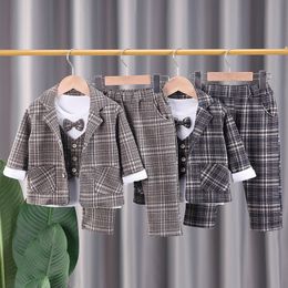 New Baby Boys Clothing Male Children Suit Gentleman Formal Style Plaid Coats Shirt Pants 3pcs/sets Kids Infant Clothes Suit Set