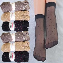 Socks Hosiery 10 pairs/lot Skin Colour Dot Socks Transparent Women Thin Crystal Silk Socks Nylon Fashion Women Summer Short Ankle Silk Sock P230516