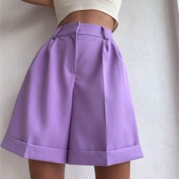 Women's Shorts High Waist Shorts Summer Womens Fashion Solid Button Fly Wide Leg Pants Purple Green Casual Loose Women's Shorts 230516