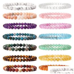 Beaded Wholesale 6Mm Natural Stone Various Colors Bracelets For Women Men Quartzs Agates Garnet Sunstone Handmade Bangle Jewelry Dro Oth5B