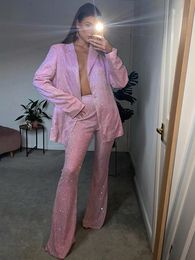 Women s Suits Blazers Set Pakaian Lengan Panjang Berpayet Longgar Seksi Berkilau untuk Pesta Klub Malam Streetwear 3 Buah Wanita Musim Gugur 230516