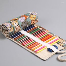 12/24/36/48 Holes Pencil Cases Colourful Kawaii School Supplies Art Pen Bags Box Roll-up Pouch Students Storage Stationery