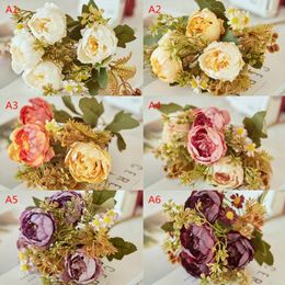 Decorative Flowers Artificial Peony 1PC Large Bouquet Silk Rose Fake Wedding Party Home Decoration Wreath DIY Scrapbooking
