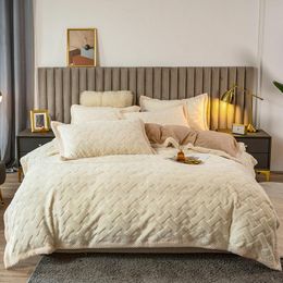Bedding Sets 4pcs Set Winter Thick Milk Velvet Soft Double-sided Duvet Cover Keep Warm Quilt Bed Linen For Home