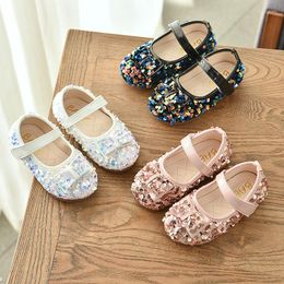Flat Shoes 1 2 3 4 5 6 Year Old Baby Leather For Girls Princess Fashion Glitter Children With Bow Autumn Spring Kids'Shoes 2023