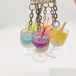 Keychains Lanyards Keychain Creative Large Fruit Drink Milk Tea Cup Key Chain Pendant Resin Simation Decoration Shop Gift 466 Z2 D Ot2Mn