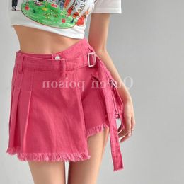 Skirts Laceup Denim Shorts Women Culottes Summer Thin Model Highwaisted Slimming Aline Spice Girl Bag Buttock Pants 230516