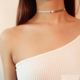 Pendant Necklaces Women Simple Delicate Gold Layered Chokers Handmade Chain Necklace With Artificial Pearl Wholesale Drop Delivery J Dhbzi