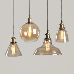 Pendant Lamps American Retro Led Suspension Light Creative Bedroom Home Decors Accessories Amber Colour Glass Hanging Lamp