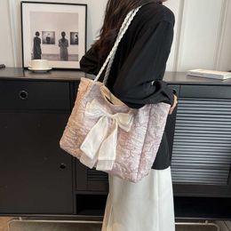 Nxy Bow Design High Capacity Handbag for Women Large Cloth Shopper Shopping Bag Female Fabric Shoulder Side 230424