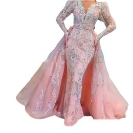 Evening Dresses Plus Size Pink Sequins Mermaid Prom Elegant Long Sleeves Gowns 2024 Off Shoder Women Formal Drop Delivery Pa Dhfts