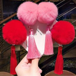 Hair Accessories 2PCS Chinese Big Ball Tassel Hairpins Children Sweet Headwear Girls Clips Barrettes Hairgrips Cute