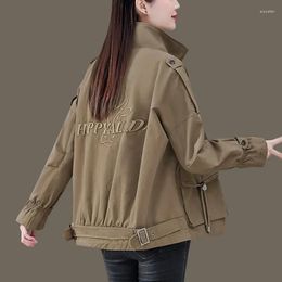 Women's Jackets Women 2023 Spring Autumn Embroidery Coat Retro Jacket Baseball Uniform Tooling Short Khaki Fashion Outwear Female