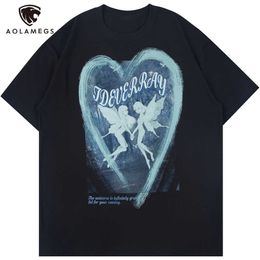 Men's T-Shirts Aolamegs T-shirt Men Fairy Print Heart Graffiti Couple Tee Shirts Summer O-Neck Cozy Casual Tops High Street Harajuku Streetwear L230515 L230515