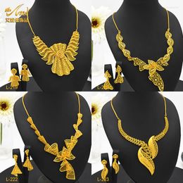 Necklace Earrings Set ANIID Dubai 24K Gold Plated Earring For Women Arabic Ethiopian Nigerian Wedding Party Choker Jewellery Gifts