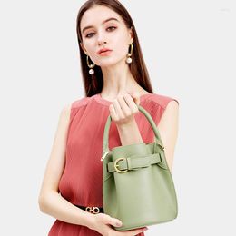 Evening Bags Green Split Leather Women Bucket Bag Fashion Design Buckle Handbag Casual String Belt Shoulder Ladies Composite Hand