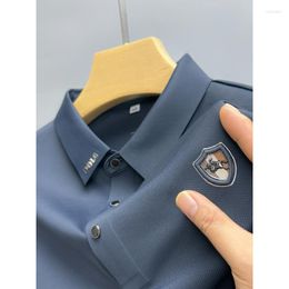 Men's Polos High Quality Brand Ice Silk Lapel Casual Solid Colour Summer Shield Short Sleeve Men Luxury Fashion Polo Shirt Top M-4XL