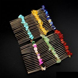 Other 20 Teeth Gold Handmade Natural Chip Stone Hair Comb Healing Crystal Hairpin Clips Clamp Bridal Headwear For Wo Dhgarden Dhvkf