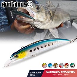 Baits Lures Hunthouse Spearfead Ryuki Minnow Lure 60mm/7g 80mm/13g 95mm/16g Wobbler Sinking Long Casting Trou Perch Bass Fishing Hard Bait 230516