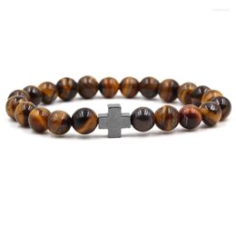 Strand Trendy Noble Tiger Eye Stone 8mm Beads Bracelet 4 Colour Cross Bracelets For Women And Men Classic Jewellery Pulseras Charm Gift