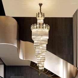 Pendant Lamps European-style Duplex Building Shandelier Villa Living Room Middle Floor Light Luxury Crystal Lamp Hall Revolving