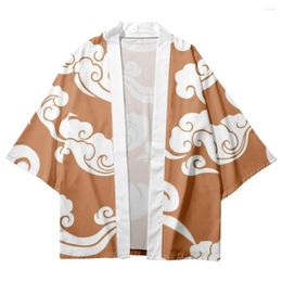 Ethnic Clothing Summer Men Women Looser Cardigan Cartoon White Clouds Printed Japan Kimono Beach Shorts Yukata Harajuku Haori