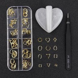 Nail Art Decorations 1Set Gold/Silver Studs Mould Frame Bending Tool Black Tweezer DIY 3D Decoration Circle Metal RivetNail