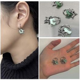 Hoop Earrings Vintage Fake Cartilage Imitation Jade Pentagram Hollow Star Ear Cuff Punk Design Chinese Style For Women