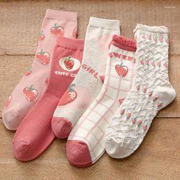 Women Socks 's Middle Tube Summer Thin Section Cute Cotton Sweet Strawberry College Style Spring Autumn