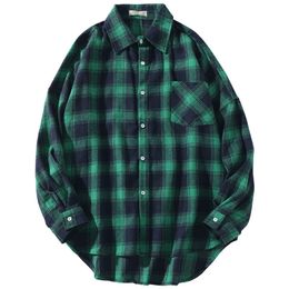 Men's Casual Shirts Brand Spring Autumn Long Sleeves Flannel Collar Korea Style Green Red Shirt For Men's Plaid Harajuku Clothing 230516