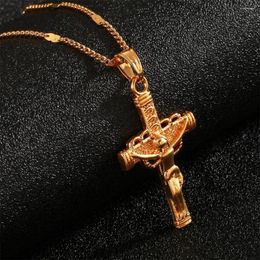 Pendant Necklaces Gold Color Cross Jesus Christ Crucifix Necklace Charm Jewelry