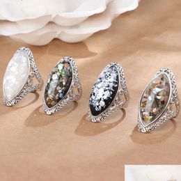 Band Rings 4 Color Vintage Antique Sier Big Oval Shell Finger Ring For Women Female Statement Boho Beach Jewelry Gift