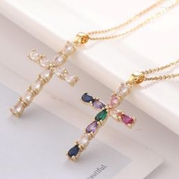 Pendant Necklaces Classic Zircon Crystal Cross Necklace Jewellery For Women Copper Alloy Vintage Choker Accessories