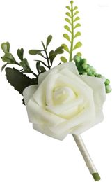 Decorative Flowers Wedding Boutonniere Artificial PE Rose Corsages For Bride Groom Groomsmen Girl Bouquet Brooch - White