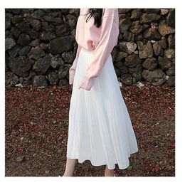 Skirts The womens skirts words a to show thin white chiffon tall waist long pleated joker in female 230516