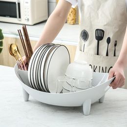 Hooks & Rails Dish Drying Rack Oval Shaped Drainer With Utensil Holder Plate Bowl Cutlery Storage Vegetable Basket Kitchen Organiser